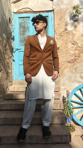 Men's camel brown wool casual coat